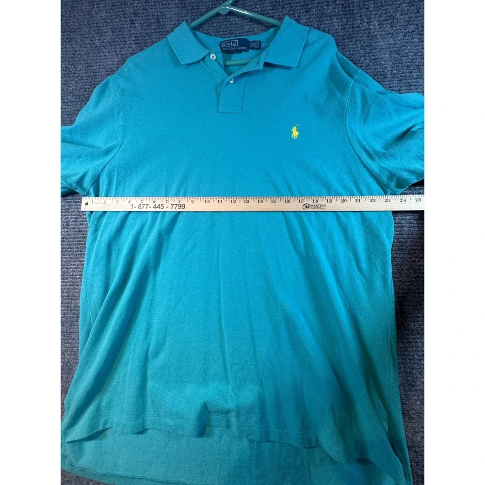 Polo Ralph Lauren Mens XXL Teal Blue Pique Cotton Short Sleeve Polo Shirt Yellow
